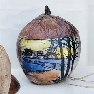 Trái Dừa Ủ Ấm Bình Trà Vẽ Tay Xinh Xắn Kích Thước D19*H16cm Quà Tặng Từ Việt Nam