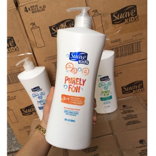 SỮA TẮM GỘI CHO BÉ SUAVE KIDS PURELY FUN SENSITIVE 3 IN 1 CHO DA NHẠY CẢM 828ML