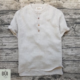 Áo đũi nam chui đầu cổ trụ cộc tay be