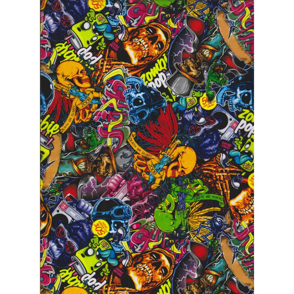 Miếng dán in chuyển nước họa tiết đầu lâu kích thước 50x100cm