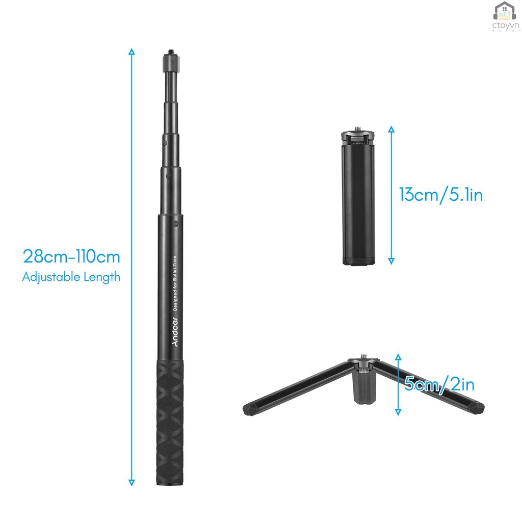 Gậy Selfie Andoer Vít 1 / 4 Inch 28cm - 110cm Với Chân Tripod Mini Cho Insta360 ONE X / O