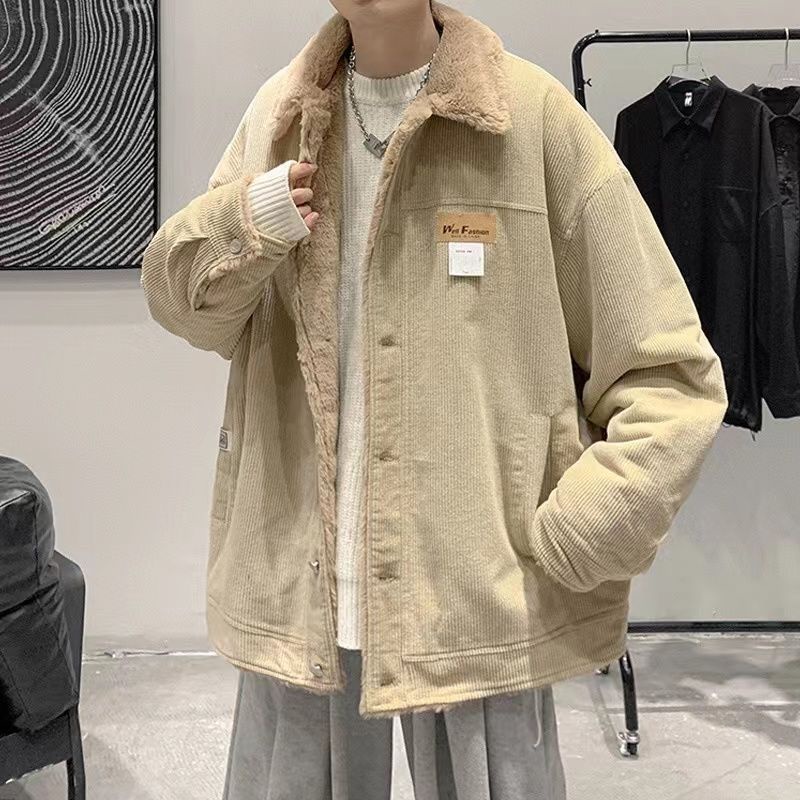 Áo Khoác Đệm Cotton Len Lông Cừu Dày Dáng Rộng Phong Cách Đường Phố Hong Kong Thời Trang Mùa Đông Mới Giản Dị Dành Cho Nam