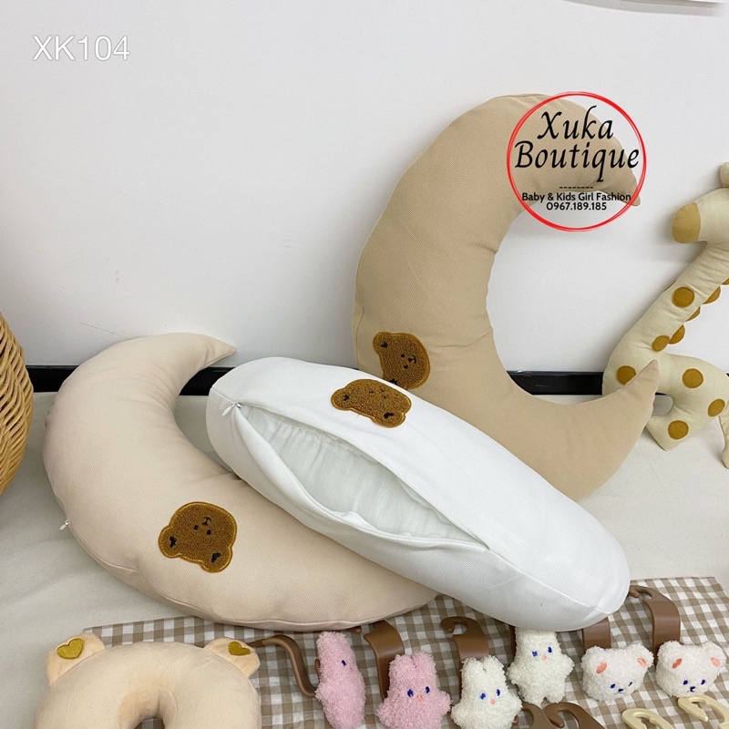 Gối Ôm Thêu Gấu Cao Cấp Style Hàn Quốc Cho Bé - Gối Ôm Dài, Gối Hình Mặt Trăng