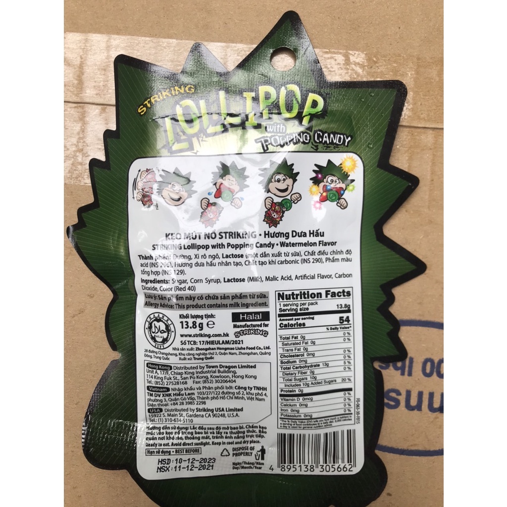 Kẹo Nổ Striking Lollipop Hong Kong Popping Candy Vị Dưa (Gói 13.8g-nhỏ)