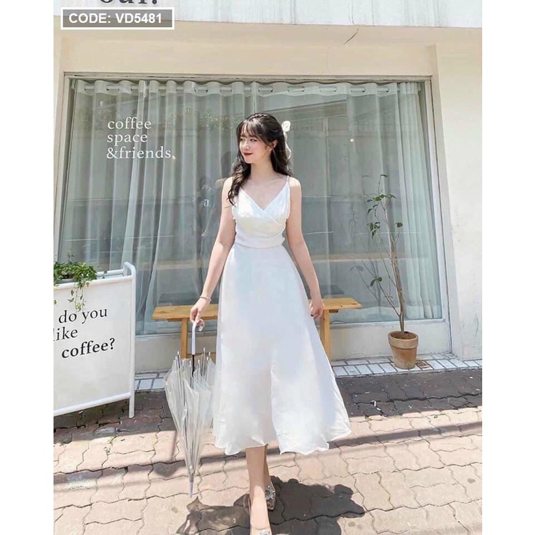 [HCM – hàng cao cấp] Mẫu đầm nữ đẹp maxi trắng 2 dây, đan lưng thắt nơ đắp chéo ngực. | BigBuy360 - bigbuy360.vn