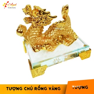 Tượng rồng vàng đế kính thủy tinh - long ấn kim châu
