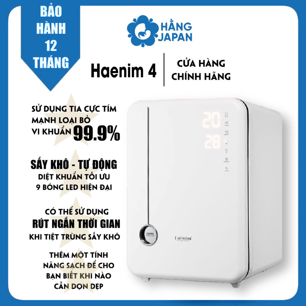 Máy tiệt trùng sấy khô bình sữa UV Haenim 4 Premium - Diệt khuẩn tối ưu, 9 bóng LED hiện đại, BH 3 NĂM