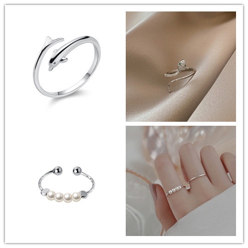 Nhẫn Đeo Ngón Tay Hình Rắn/ Cá Heo/ Cá Heo Đính Đá Zircon/ Ngọc Trai Thời Trang Cho Nữ