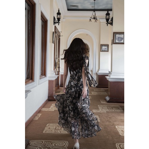 Thanh lí Printed Brown Maxi Chiffon Dress