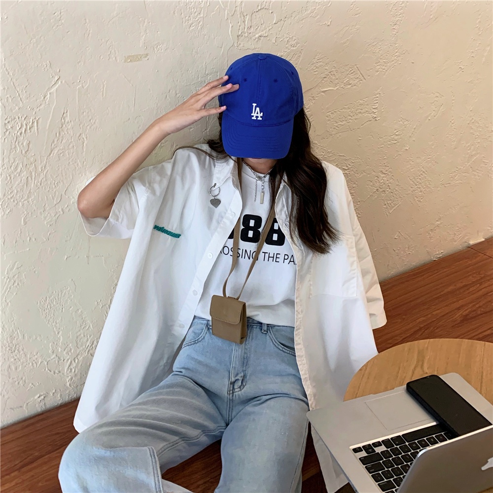 SUXI Áo Sơ Mi Tay Ngắn Màu Sắc Trơn Đơn Giản Phong Cách Vintage Dễ Phối Đồ