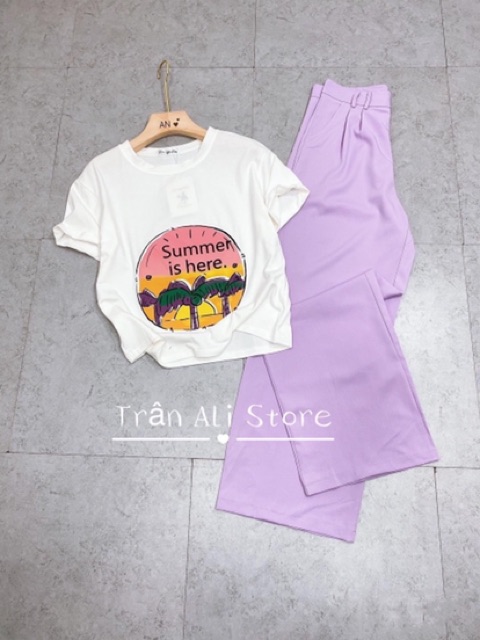 Set áo phông quần tím hot trend