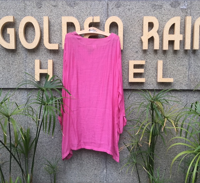 Đầm Midi Thêu Hoa Cổ Và Tay Dáng Suông Tay Dài Vải Xô Cotton Mặc Trong Khu Resort Size 60-90Kg - Lucky Girl shop