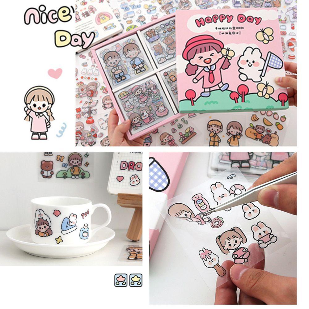Set 20 Sticker PET Hình Thỏ Dễ Thương Dùng Trang Trí Sổ Tay / Nhật Ký