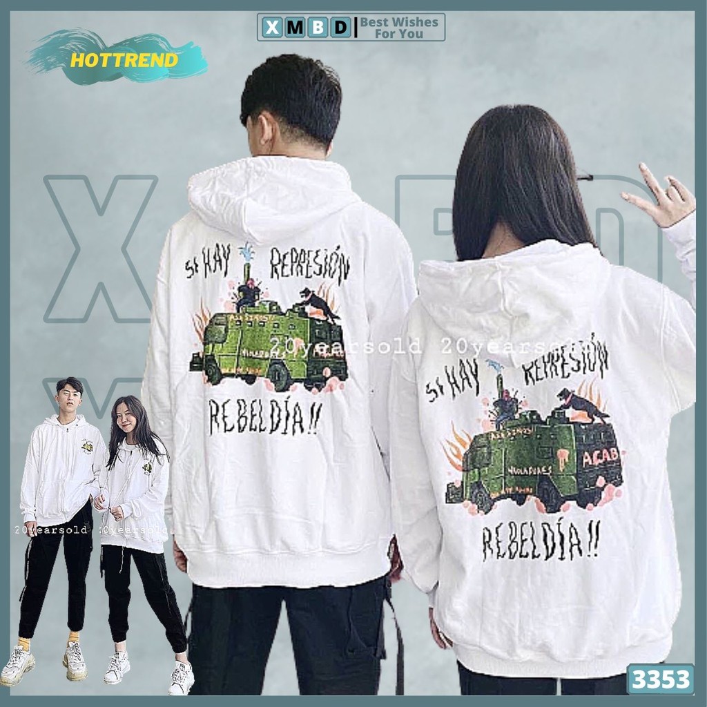 Áo Khoác Nỉ Nam Nữ Form Rộng Unisex Nỉ Bông Dày Dặn Hàng QC Áo Khoác Đôi Nam Nữ Khoá Kéo in XE TĂNG - AK3353