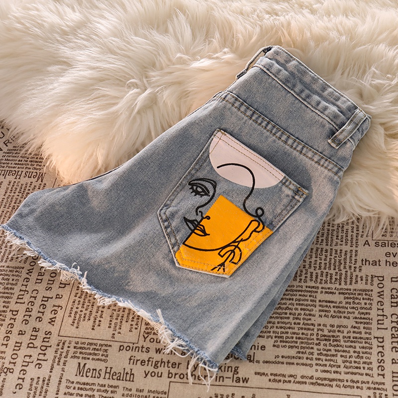 NUZIRO  Quần đùi  denim lưng cao ống rộng thiết kế rách cá tính thời trang dành cho nữ