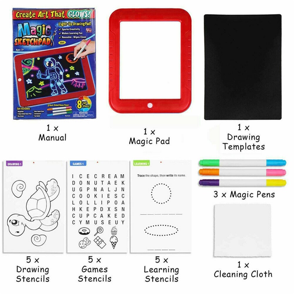 3D Magic Drawing Pad LED Light Glow Art Writing Puzzle Board Toys Gift for Kids