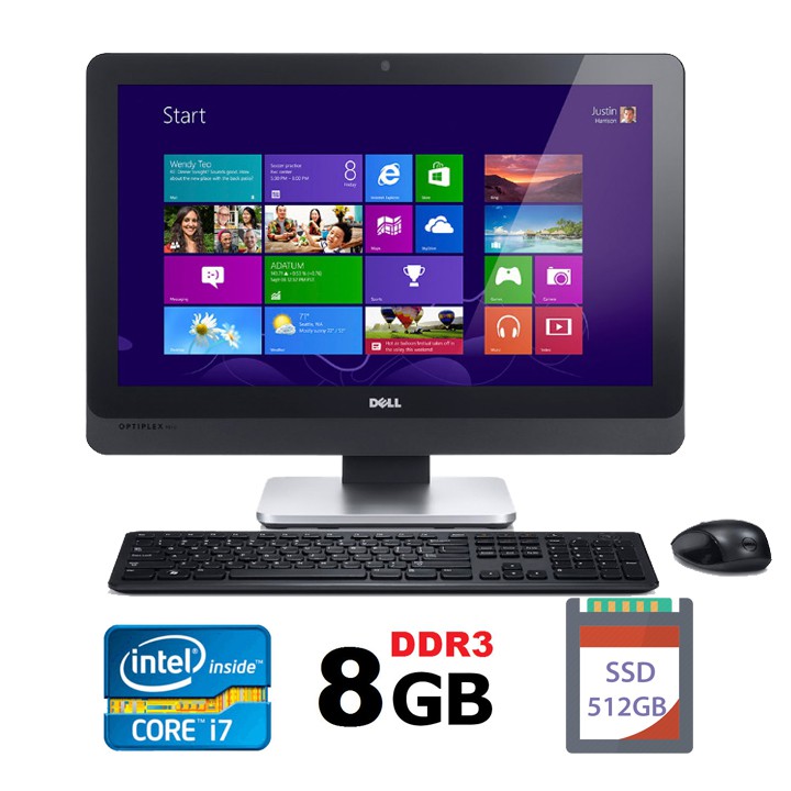 Máy tính All-in-One Dell Optiplex 9010 intel i7-3770, Ram 8GB,  SSD 512 GB, Màn 23"  Full HD kèm phím chuột không dây