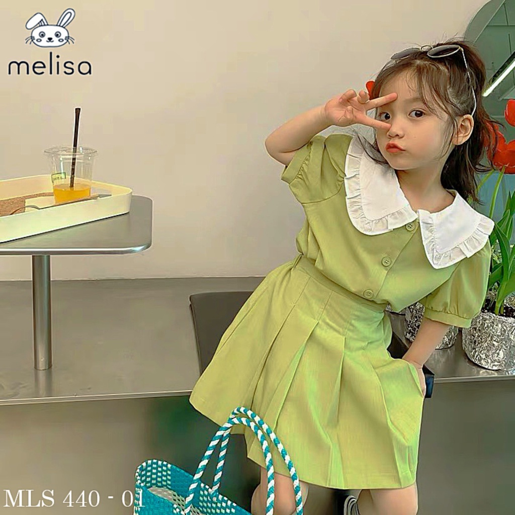 Váy cho bé gái, Sét váy dạ TEX mềm cổ bèo kèm chân váy xếp ly cho bé size 12-33kg