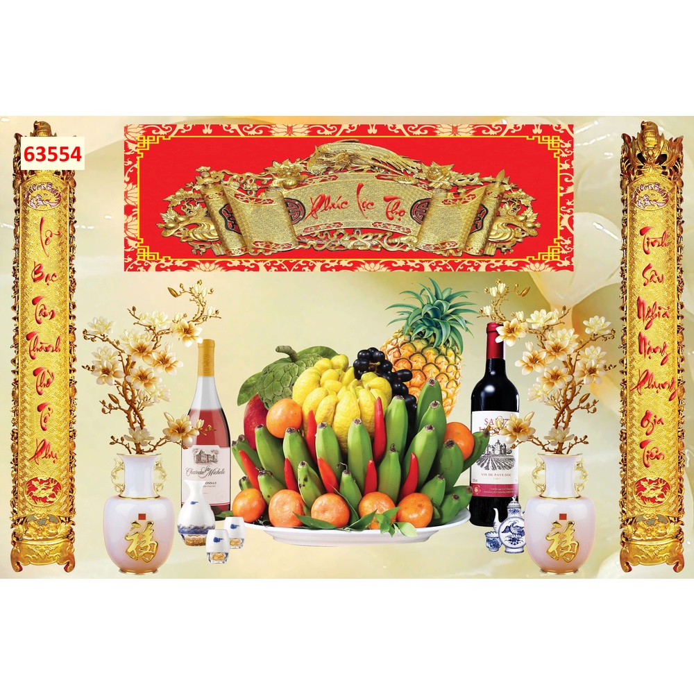 Tranh dán tường 3D vải lụa 3d cao cấp giành cho phòng thờ PHÚC - LỘC - THỌ