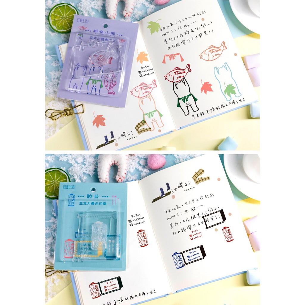 Set Con dấu trong suốt clear stamp Kèm Cán Dấu acrylic 5x7cm