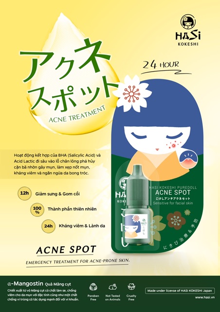 CHẤM MỤN GIẢM SƯNG GOM CỒI - HASI KOKESHI PUREDOLL ACNE SPOT 5ml