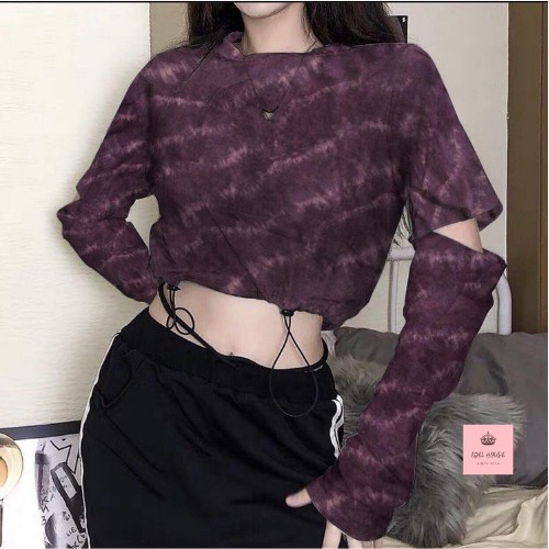 Áo Croptop Loang Hở Tay Chất Coton Co Dãn 4 Chiều Edel E447
