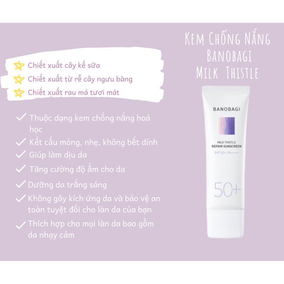 Kem chống nắng Banobagi Milk Thistle Repair Sunscreen SPF50 50ml tăng tuýt 15ml