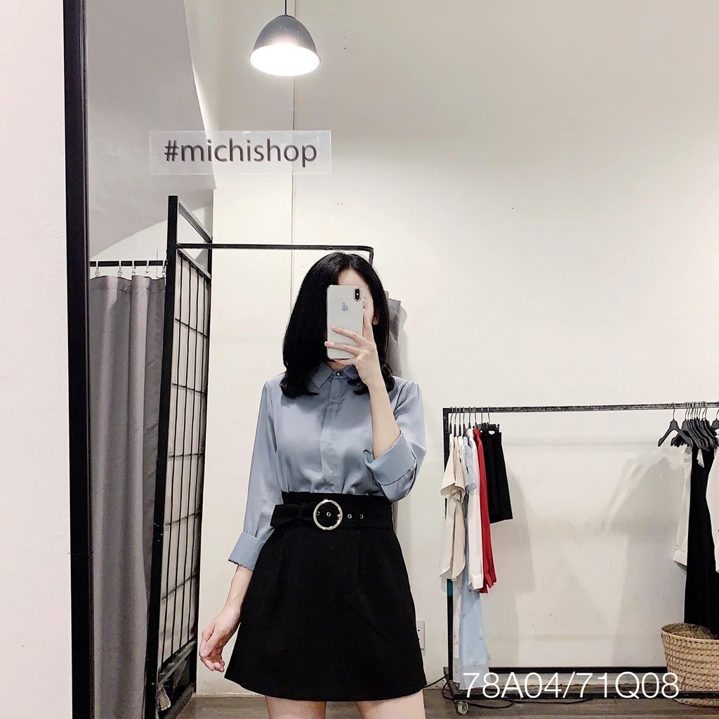 Áo sơ mi lụa nẹp cúc hot hit màu hồng-xanh-trắng - 78A04