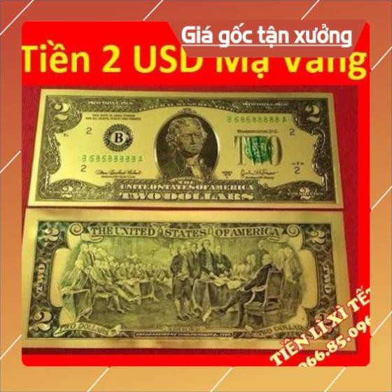 Tờ Tiền 2 USD Mạ Vàng Plastic số seri Lộc Phát 68688686 làm quà lưu niệm, phong thủy
