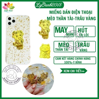 Miếng Dán Điện Thoại Sticker Mèo Thần Tài, Trâu Vàng Hút Tài Lộc May Mắn