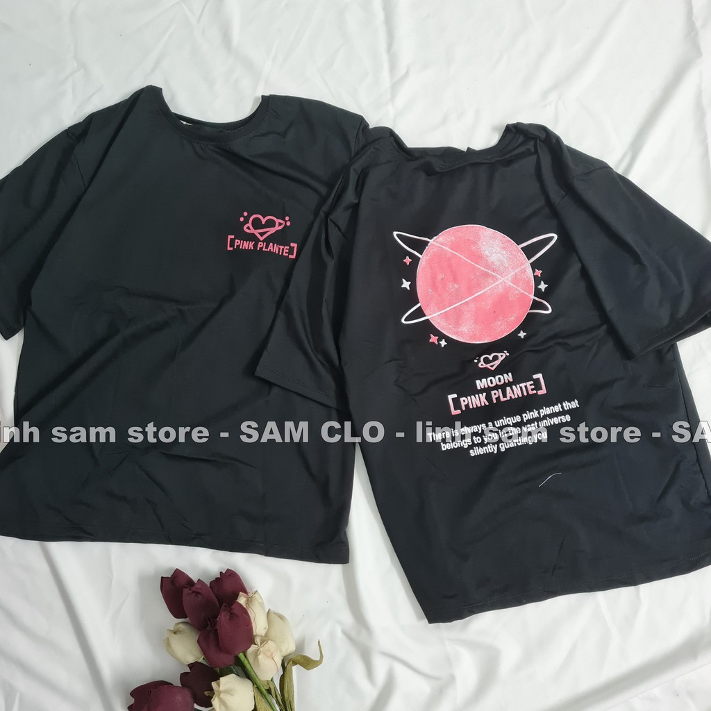 Áo thun tay lỡ nam nữ SAM CLO phông form rộng dáng Unisex, mặc lớp, nhóm, cặp in hình MẶT TRĂNG MOON PINK PLANTE màu đen | BigBuy360 - bigbuy360.vn
