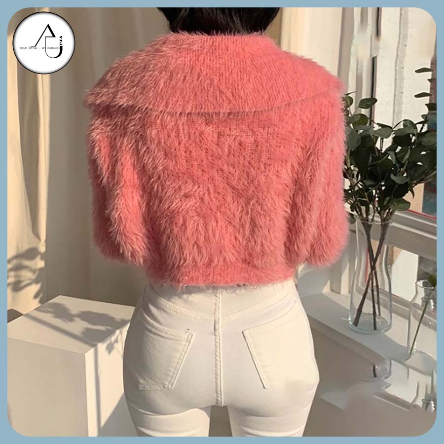 Áo Khoác Len Lông Thỏ Kiểu Dáng Cardigan Crotop Tay Dài  AU.DESIGN Phong Cách Hàn Quốc Tiểu Thư Sang Chảnh