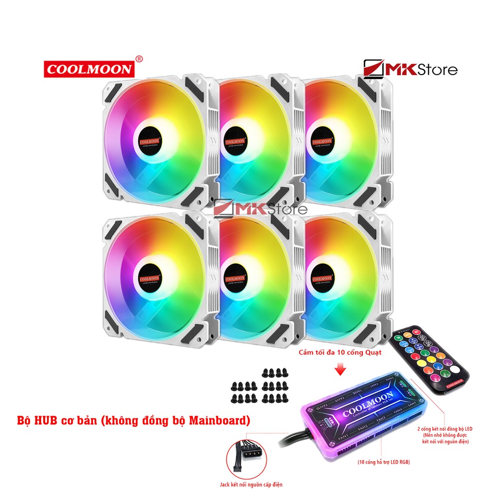 Combo 6 Quạt làm mát Case Coolmoon CM-JOY RGB 12cm (Trắng)