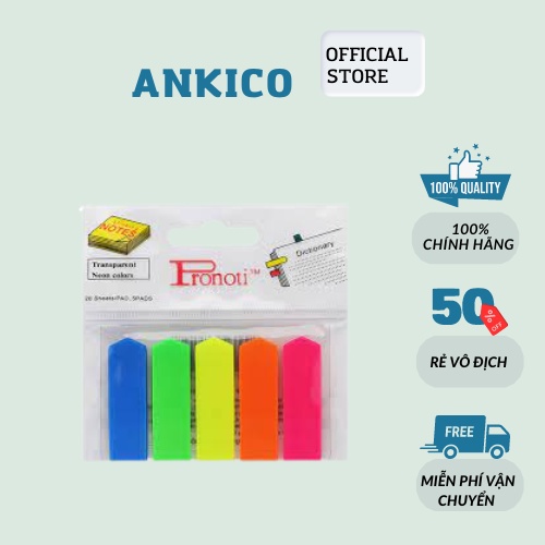 Giấy note nhựa mũi tên 5 màu  Pronoti giấy note ghi chú đánh dấu trang sách ANKICO