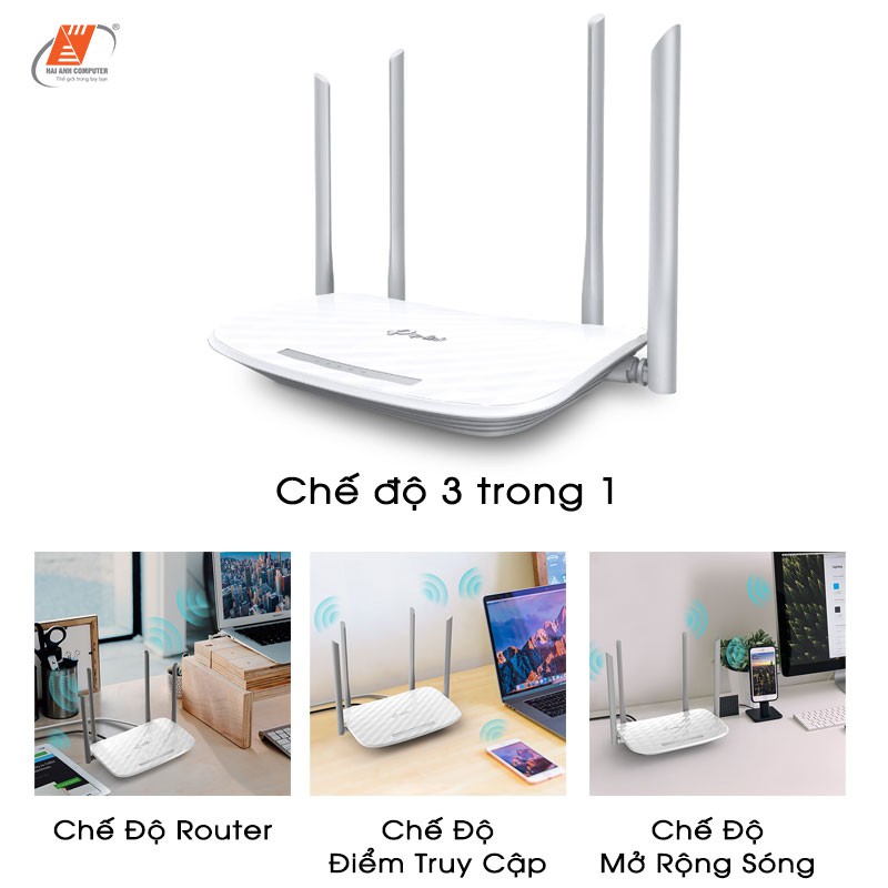 Bộ phát WiFi Wireless TP-Link C50 | 4 ăng ten - Phát trực tuyến 4K - Hàng chính hãng