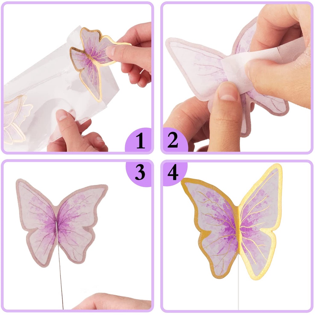 Set 22 Phụ Kiện Trang Trí Bánh Kem Hình Bướm 3D