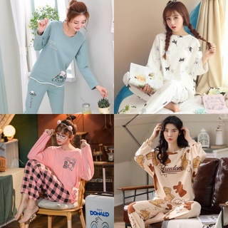  Bộ đồ ngủ nữ pijama quần áo mặc nhà dài tay vải co giãn 4 chiều thu đông xuân dễ thương kèm ảnh thật QA07 