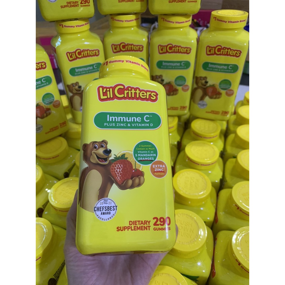 Kẹo gấu Mỹ kẹo dẻo bổ sung Vitamin C, kẽm và Vitamin D và tăng sức đề kháng L’il Critters Immune C 290 viên - Xuất xứ Mỹ