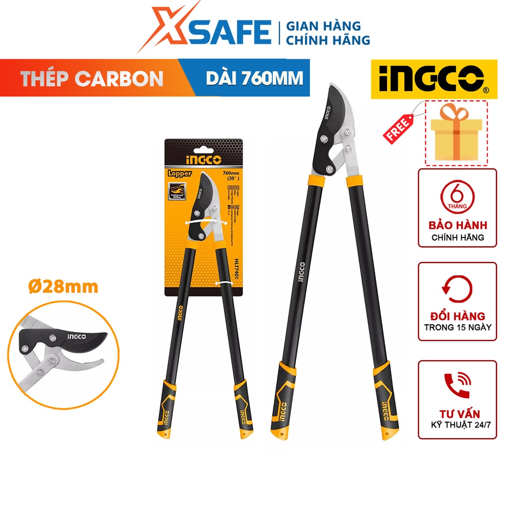 Kéo cắt cành cộng lực INGCO HLT7401 760mm, thép carbon xử lý nhiệt, sơn chống gỉ, kìm cắt cành [XSAFE][CHÍNH HÃNG]