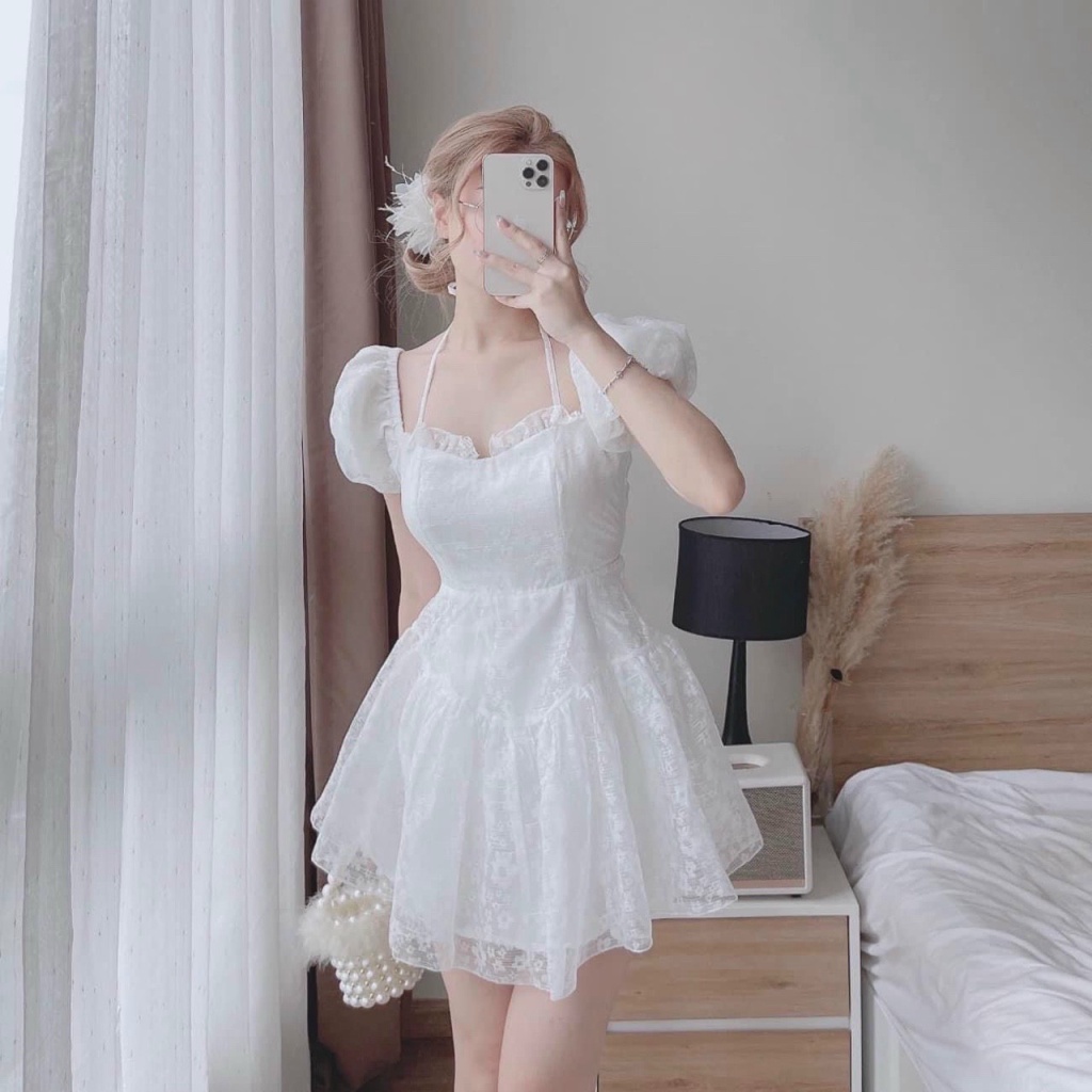 (Free Ship) Váy Ren Tay Bồng Phong Cách Hàn Quốc Siêu HOT UP Valetina Shop