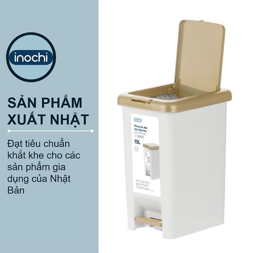 Thùng rác đạp chân chữ nhật Inochi Hiro 15L xuất Nhật - Kháng khuẩn, khử mùi (giao màu ngẫu nhiên)