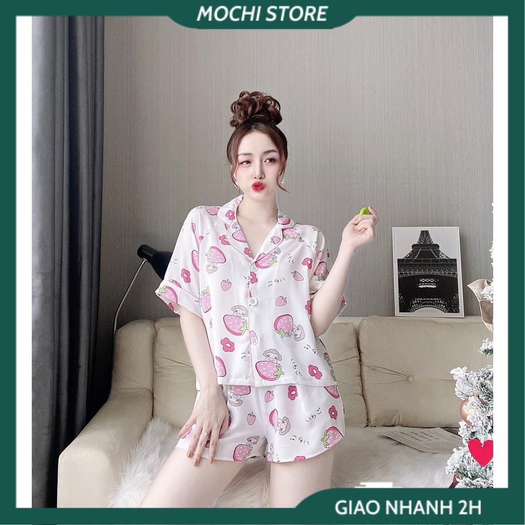Bộ Ngủ Pijama, Đồ Lụa Mặc Nhà Áo Tay Ngắn Phối Hoa Văn Quần Sọc Chất Lụa Satin Màu Trơn, Nhiều Màu Form Dáng Rộng Rãi Th | BigBuy360 - bigbuy360.vn