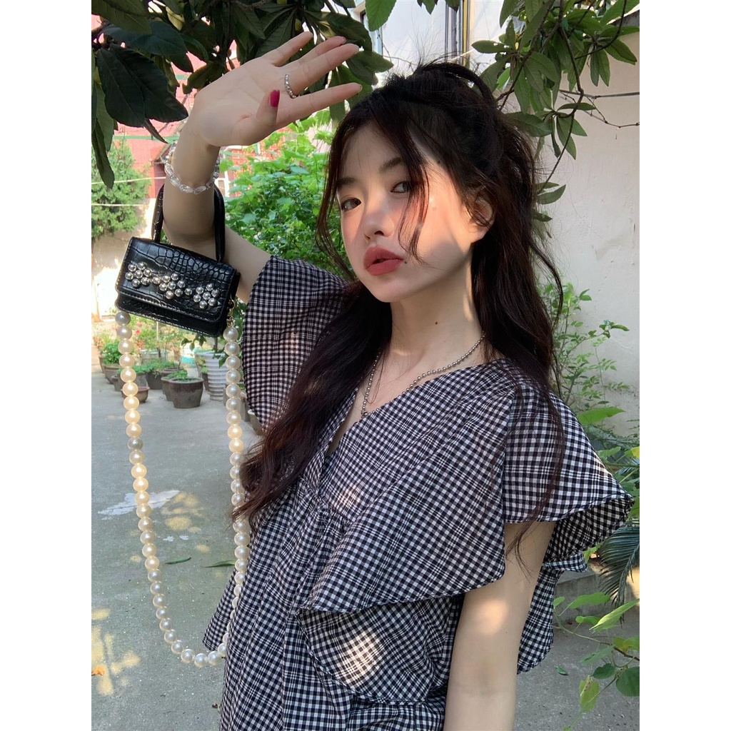 Áo Sơ Mi Cổ Chữ V Tay Cánh Tiên Dáng Rộng Phong Cách Hàn Quốc Thời Trang Mùa Hè Dành Cho Nữ