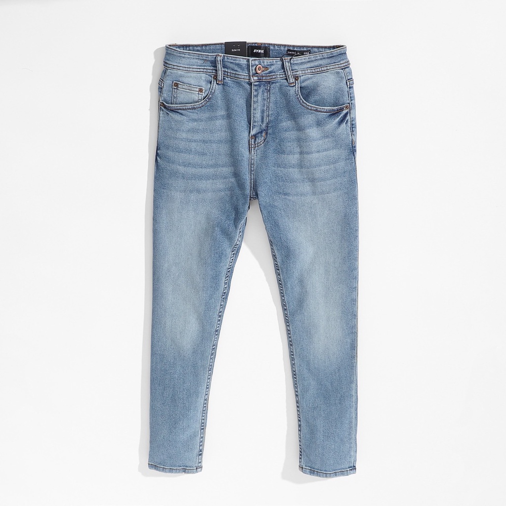 Quần jean nam Gấu 194 wass kiểu vải jeans co dãn, dày dặn form slimfit - Xanh Nhạt Trơn