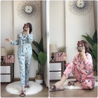 Bộ mặc nhà pyjama lụa coffee