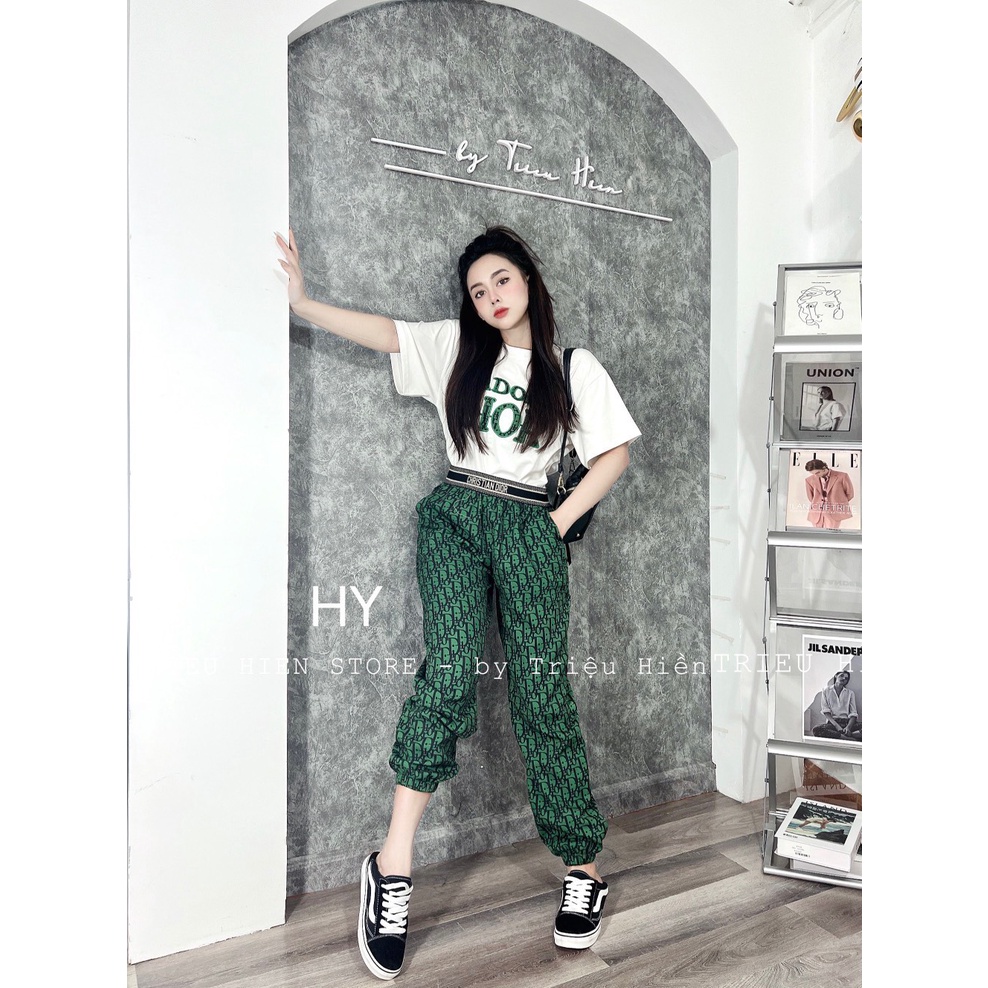 [9.9 Sales Freeship] Set bộ thể thao nữ, set áo thun from rộng in chữ quần dài ống túm in họa tiết đi chơi cá  tính