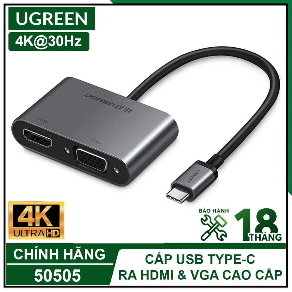 Cáp Usb Type-C Ra Hdmi Và Vga Cao Cấp, UGREEN CM162 Chính Hãng