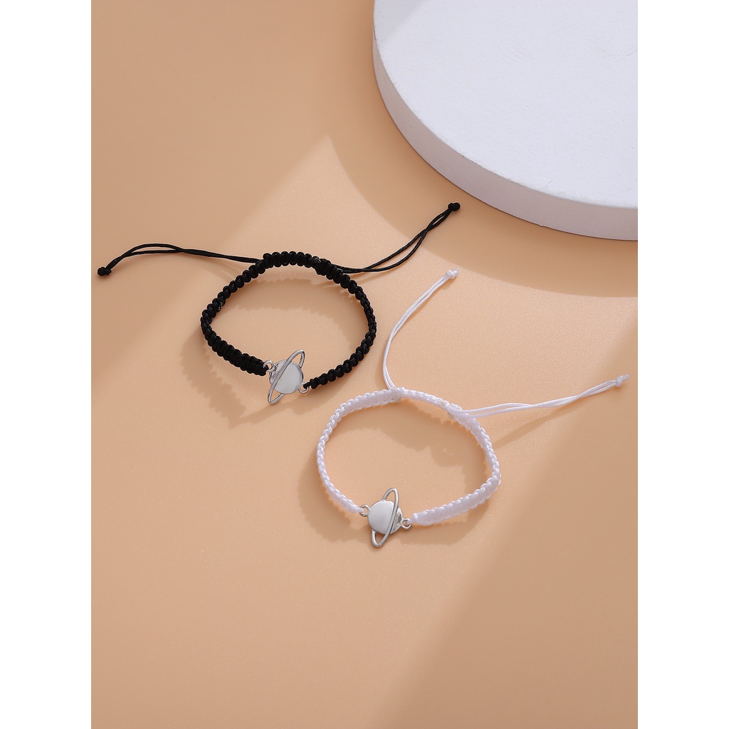 Set 2 Vòng Tay Dây Bện Mặt Hành Tinh Phong Cách Bohemian Thời Trang Cho Cặp Đôi