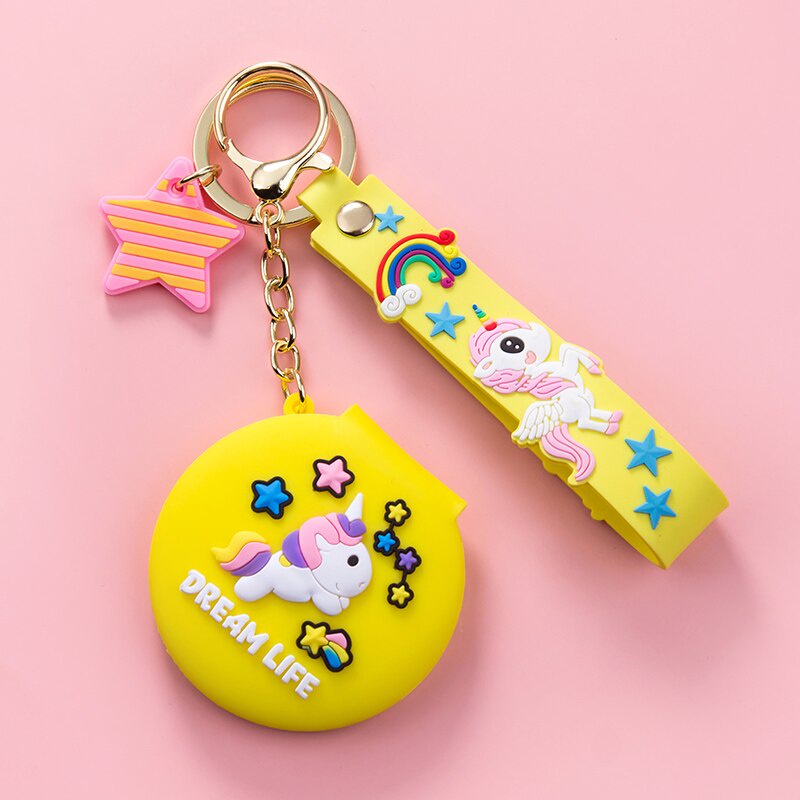 Móc khóa kèm gương bằng silicone họa tiết kỳ lân nhỏ gọn mini