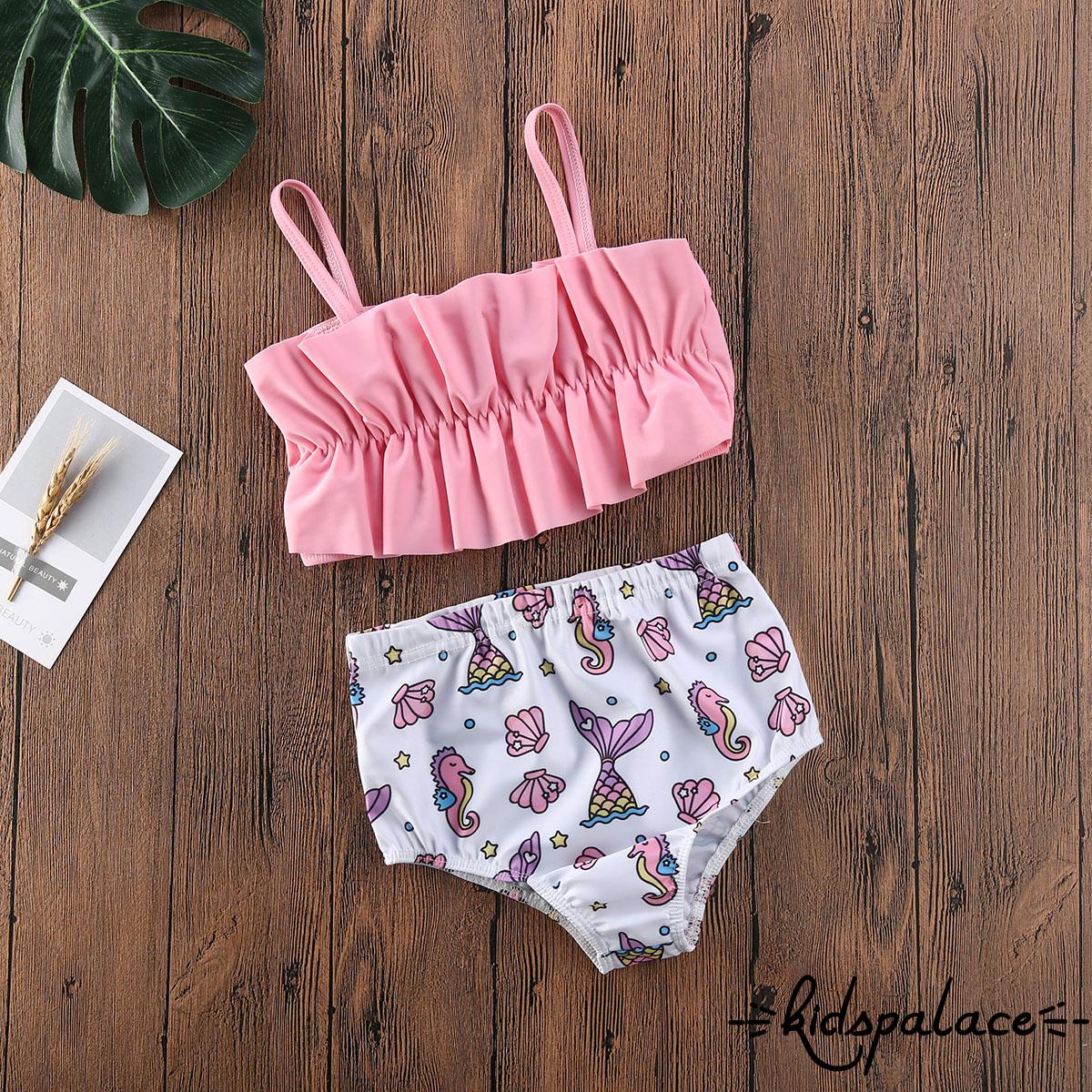 Set bikini hai mảnh in họa tiết hoạt hình dễ thương cho bé gái